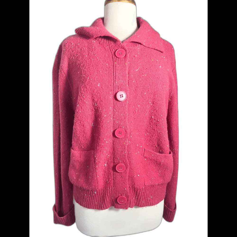 Vintage Oversized Cardigan Size M 90's Cottagecore Coquette Raspberry Cardigan